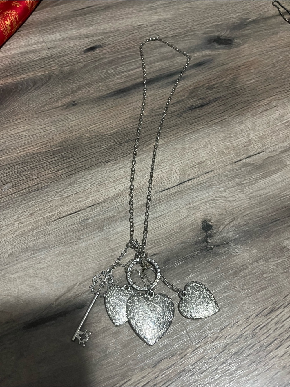 Silver Heart Pendant Charm Necklace with Key